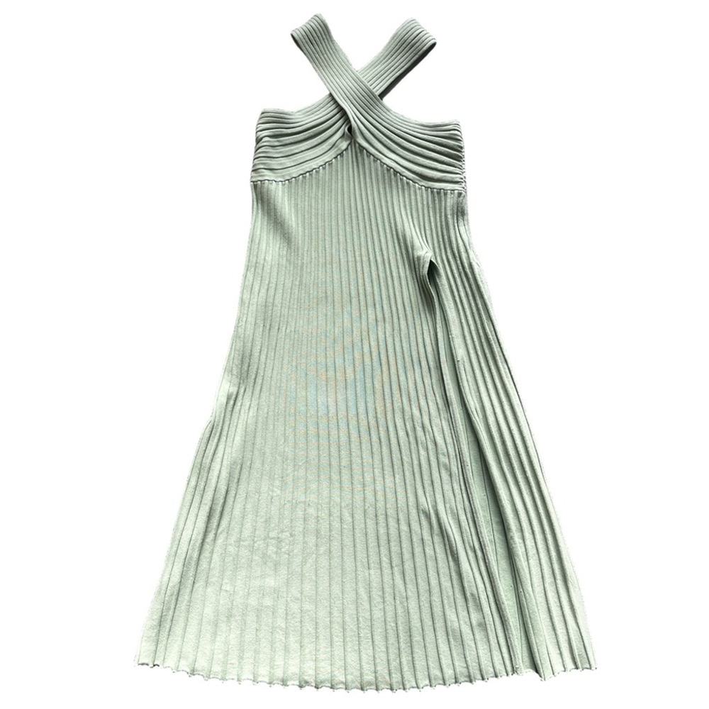 Sovere knit Midi Dress high slit halter ribbed small party going out green